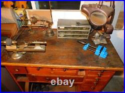 American Lathe Company ANTIQUE Watchmakers Bench Tools Lathe Lights Vise Stool
