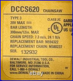 DEWALT DCCS620 20V MAX XR Chainsaw 12 (Tool Only) LIGHT USE