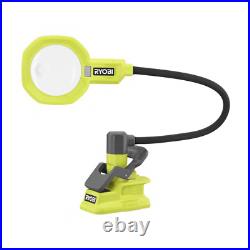 RYOBI Magnifying Clamp Light 18V LED 16 in Flexible Neck Rotating Base Tool Only